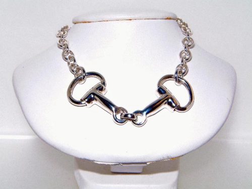 Silver Jewellery Solid Sterling Silver Snaffle Bit Necklace 18" on an Oval Solid Chain