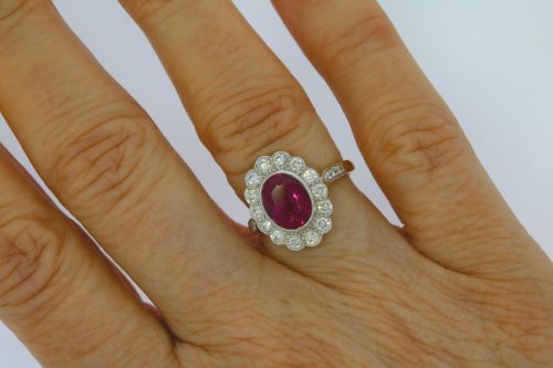 Rings Pink Tourmaline and Diamond Cluster 18ct Gold Ring Secondhand