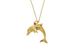 Diamond & Gold Jewellery 9ct Yellow Gold Dolphin With a Diamond Eye & Chain