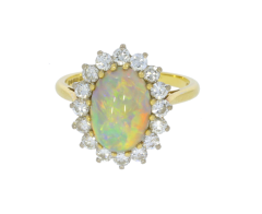 Diamond & Gold Jewellery 18ct Yellow Gold Opal & Diamond Cluster Ring Vintage/Secondhand