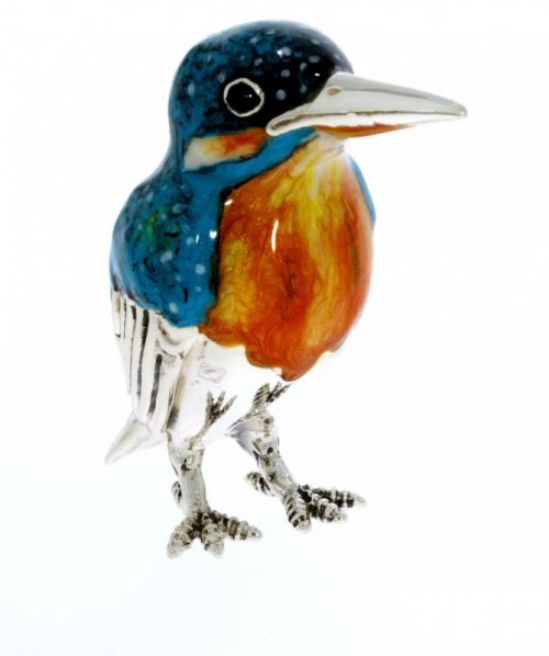 British Wildlife Saturno Sterling Silver & Enamel Medium Kingfisher Bird Figurine