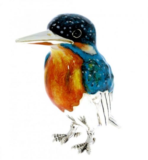British Wildlife Saturno Sterling Silver & Enamel Large Kingfisher Bird Figurine