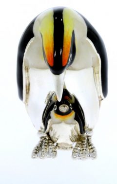International Wildlife Saturno Sterling Silver & Enamel Emperor Penguin & Baby Sealife Animal