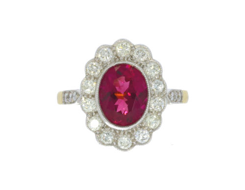 Rings Pink Tourmaline and Diamond Cluster 18ct Gold Ring Secondhand