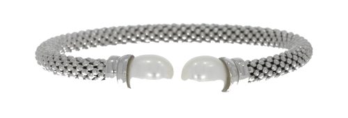 Bangles Sterling Silver Flexible Torque Bangle with Cultured Pearl Ends