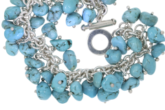 Bracelets Sterling Silver Double Row Hanging Turquoise Chunks Bracelet
