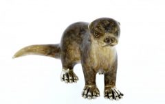 British Wildlife Saturno Sterling Silver & Enamel Otter Animal Wildlife Sculpture Figurine