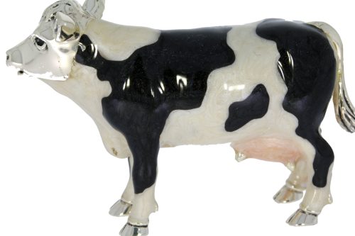 British Wildlife Saturno Sterling Silver & Enamel Black & White Medium Cow  Figurine