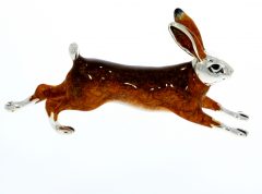 British Wildlife Sterling Silver & Enamel Running Hare by Saturno Countryside Figurine