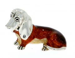 Domestic Pets Saturno Sterling Silver & Enamel Large Bassett Hound Dog Figurine
