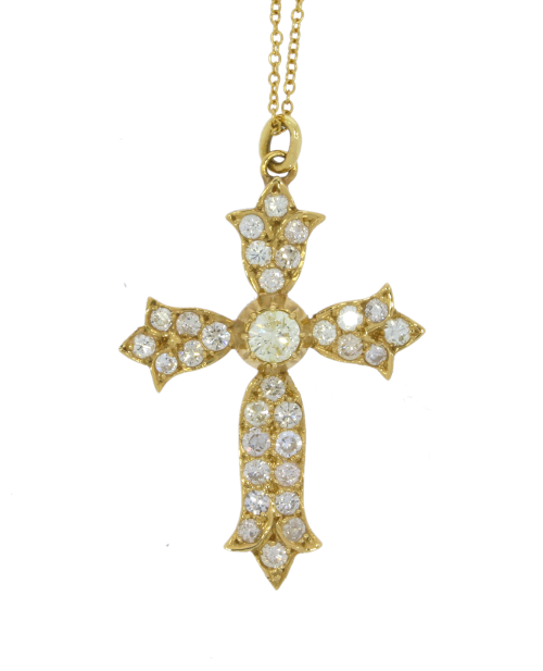 Diamond & Gold Jewellery 18ct Yellow Gold Unusual Design Diamond Cross & Chain Secondhand