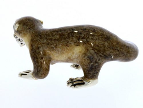 British Wildlife Saturno Sterling Silver & Enamel Otter & Fish Figurine