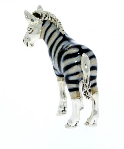 International Wildlife Sterling Silver & Enamel Small Zebra by Saturno Horse Wildlife Figurine