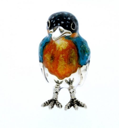 British Wildlife Sterling Silver & Enamel Small Kingfisher by Saturno Figurine
