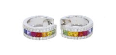 Diamond & Gold Jewellery 18ct White Gold Diamond & Multi Coloured Rainbow Sapphire Earrings