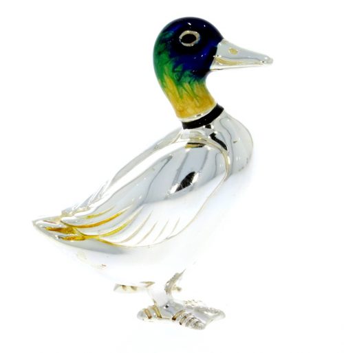 British Wildlife Saturno Sterling Silver & Enamel Medium Duck Bird Sculpture