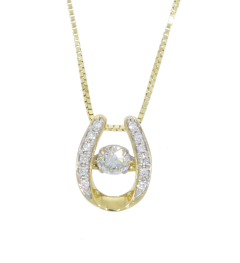 Equestrian Jewellery Collection 9ct Yellow Gold 37pts Diamond Set Horse Shoe Pendant & Chain Equestrian