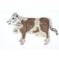 British Wildlife Saturno Sterling Silver & Enamel Brown & White Cow Figurine Sculpture Farmyard