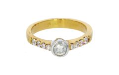 Diamond & Gold Jewellery 18ct Yellow Gold 68pts Diamond Rubover Ring Vintage/Secondhand