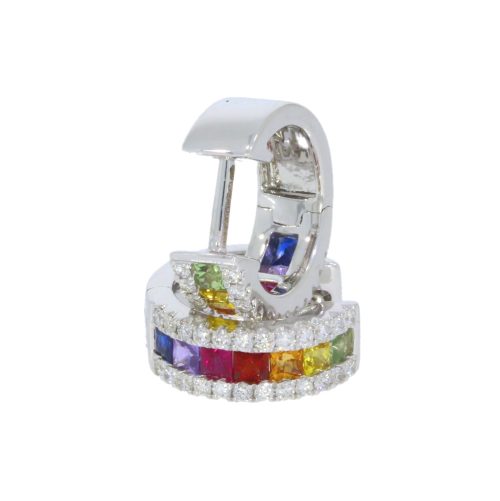 Diamond & Gold Jewellery 18ct White Gold Diamond & Multi Coloured Rainbow Sapphire Earrings