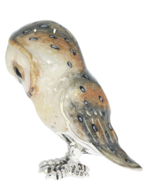 British Wildlife Saturno Sterling Silver & Enamel Large Barn Owl Bird Figurine