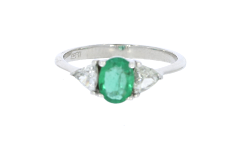 Diamond & Gold Jewellery 18ct White Gold Emerald & Diamond Ring (Secondhand)