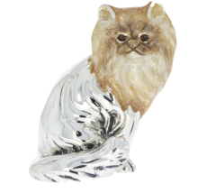 Domestic Pets Saturno Sterling Silver & Enamel Persian Cat Sitting Feline Sculpture Figurine