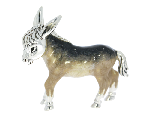 Equestrian Sterling Silver & Enamel Small Donkey by Saturno Horse Figurine