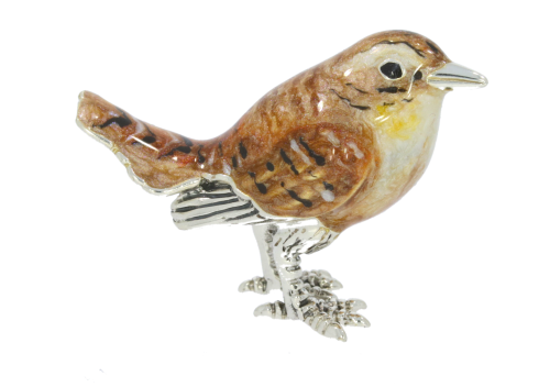 British Wildlife Saturno Sterling Silver & Enamel Small Wren Garden Bird Figurine