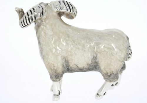 British Wildlife Saturno Sterling Silver & Enamel Ram Farm Animal Sculpture/Figurine