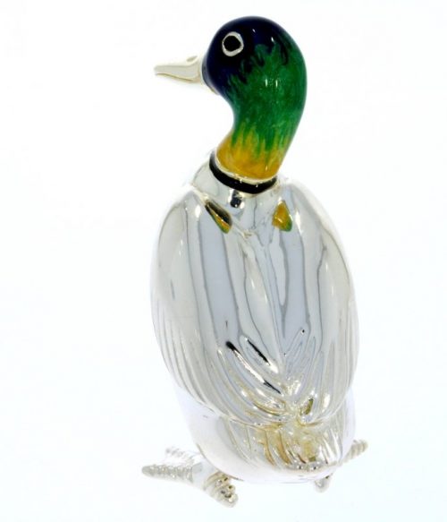 British Wildlife Saturno Sterling Silver & Enamel Large Duck Wildlife Figurine Sculpture