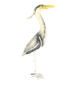 British Wildlife Saturno Sterling Silver & Enamel Large Heron Bird Sculpture/Figurine