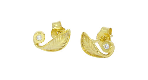 Diamond & Gold Jewellery 9ct Yellow Gold Diamond Set Leaf Design Earrings Studs