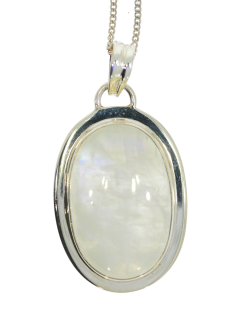 Pendants Sterling Silver Oval Moonstone Pendant & Sterling Silver Curb Chain