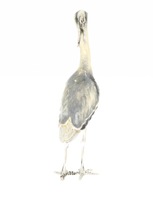 British Wildlife Saturno Sterling Silver & Enamel Large Heron Bird Sculpture/Figurine