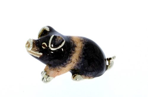 British Wildlife Sterling Silver & Enamel Small Saddleback Pig by Saturno Figurine