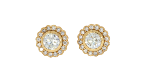 Diamond & Gold Jewellery 18ct Rose Gold Halo Cluster Diamond Earrings