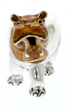 International Wildlife Saturno Sterling Silver & Enamel Medium Hippopotamus Wildlife Animal Sculpture Figurine