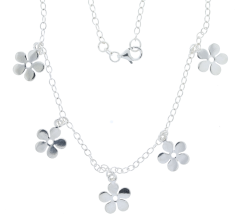 Silver Jewellery Sterling Silver Five Daisy Flower Necklace Chain