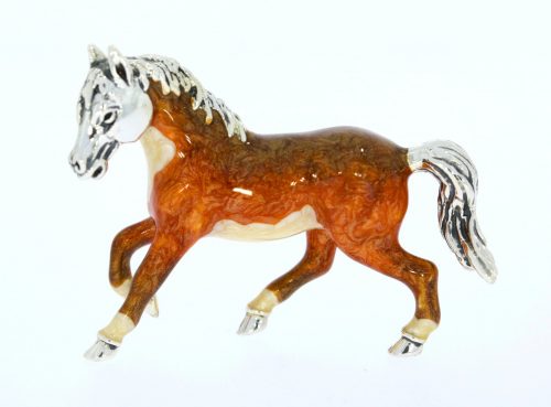 Equestrian Saturno Sterling Silver & Enamel Tan & Cream Horse Sculpture Figurine
