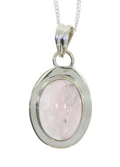 Pendants Sterling Silver Oval Rose Quartz Pendant with Sterling Silver Curb Chain