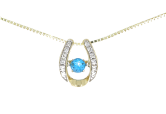 Equestrian Jewellery Collection 9ct Y/Gold Diamond & Blue Topaz Horse Shoe Pendant & Chain Equestrian