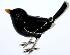 British Wildlife Saturno Sterling Silver & Enamel Small Garden Black Bird  Figurine