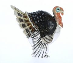 British Wildlife Saturno Sterling Silver and Enamel Turkey Bird Animal Sculpture