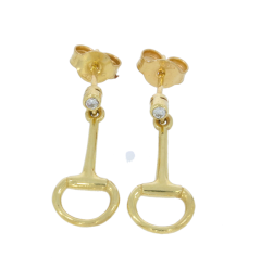 Earrings 9ct Yellow Gold & Diamond Small Bit Design Snaffle Bit Horse Earrings