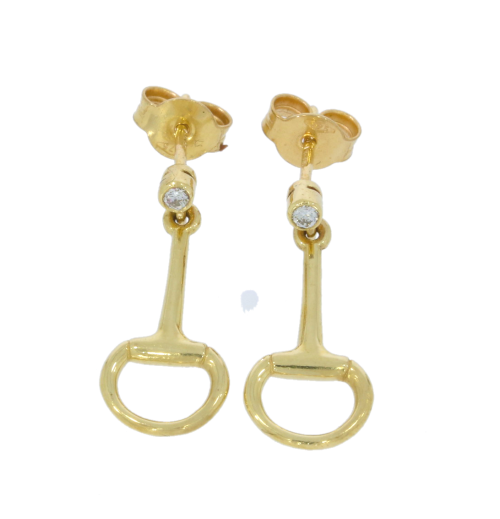 Earrings 9ct Yellow Gold & Diamond Small Bit Design Snaffle Bit Horse Earrings