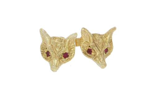 Earrings 9ct Yellow Gold Fox Mask Earrings with Ruby Eyes