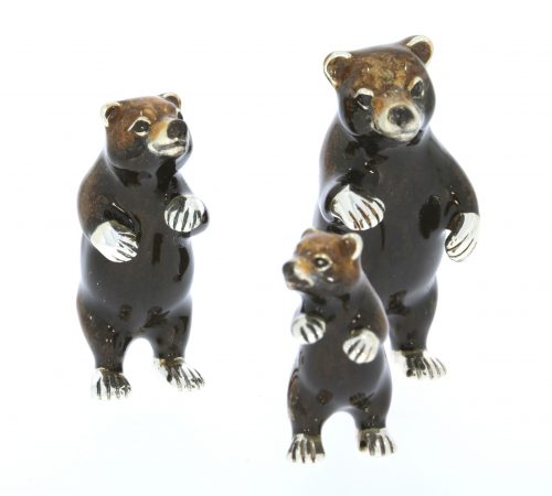 International Wildlife Saturno Sterling Silver and Enamel Medium Grizzly Bear Figurine Sculpture