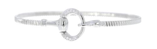 Bangles Sterling Silver Flexible Crystal Set Snaffle Bit Horse Design Bangle Equestrian Jewellery