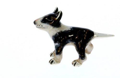 Domestic Pets Saturno Sterling Silver & Enamel Small Bull Terrier Breed Dog Sculpture Figurine